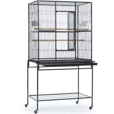 Image showing  Wrought Iron Flight Bird Cage with Stand, Chalk White, 31-1/8 in. x 20-1/2 in. x 59-1/4 in., Black