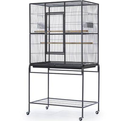 Image showing  Wrought Iron Flight Bird Cage with Stand, Chalk White, 31-1/8 in. x 20-1/2 in. x 59-1/4 in., Black