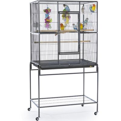 Image showing  Wrought Iron Flight Bird Cage with Stand, Chalk White, 31-1/8 in. x 20-1/2 in. x 59-1/4 in., Black