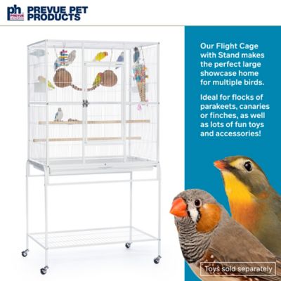 Image showing  20-1/2 in. x 59-1/4 in. Wrought-Iron Flight Bird Cage with Stand, White