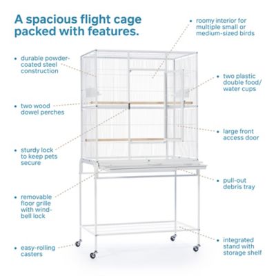 Image showing  20-1/2 in. x 59-1/4 in. Wrought-Iron Flight Bird Cage with Stand, White