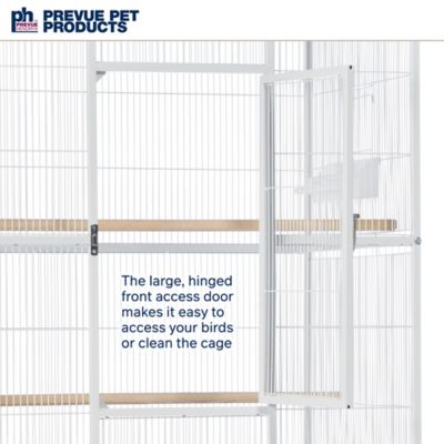 Image showing  20-1/2 in. x 59-1/4 in. Wrought-Iron Flight Bird Cage with Stand, White