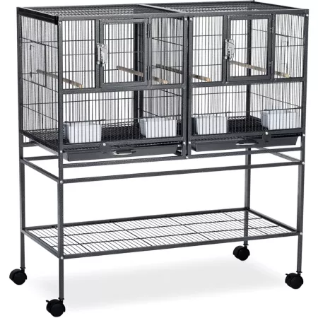 Prevue Pet Products Hampton Deluxe 40 1/4 in Divided Bird Cage System with Stand Black Hammered Tone Pet Bird Cages