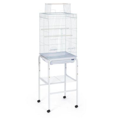 Image showing  Metal Bird Cage Stand with Shelf, 17 in. x 27 in., White