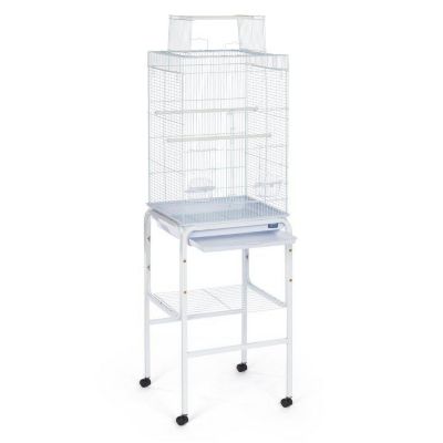 Image showing  Metal Bird Cage Stand with Shelf, 17 in. x 27 in., White