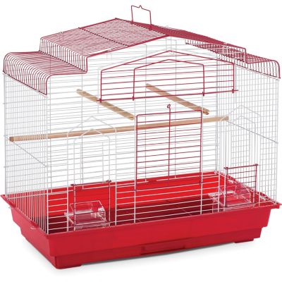 Image showing  Barn Style Bird Cage, Red/White