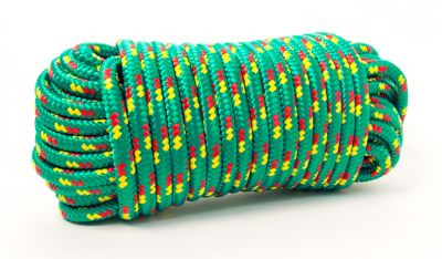Image showing  5/8in x 100 ft. Polypropylene Diamond Braid, Green Red Yellow & Blue Red White, Hank