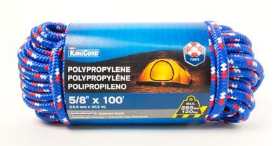 Image showing  5/8in x 100 ft. Polypropylene Diamond Braid, Green Red Yellow & Blue Red White, Hank