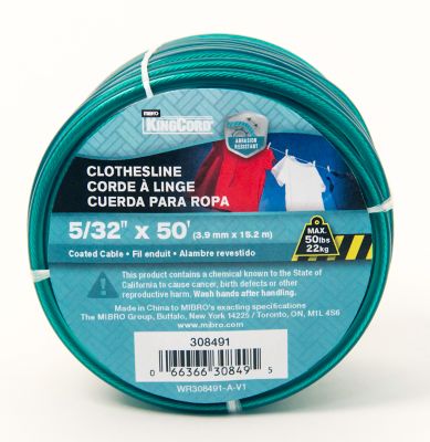 Image showing  5/32 in. x 50 ft. PVC Coat Wire, Green Clothsline