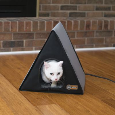 K&H Pet Products Heated A-Frame Cat House, Indoor/Outdoor Cat Shelter, Gray/Black