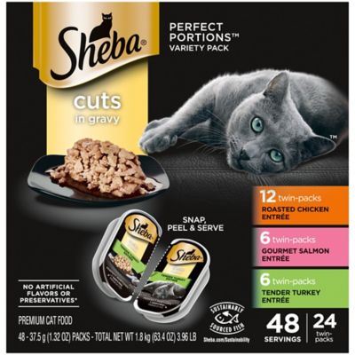 Sheba Wet Cat Food Cuts in Gravy Variety pk., Roasted Chicken, Gourmet Salmon, Tender Turkey, (24) 2.6 oz.