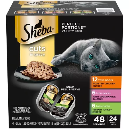 Sheba All Life Stages Roast Chicken Gourmet Salmon Tender Turkey in Gravy Wet Cat Food Recipe 2.6 oz Pack of 24 Wet Cat Food