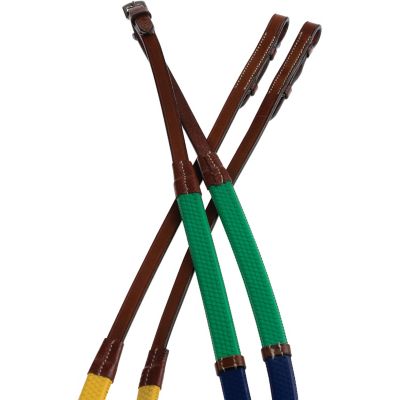 Image showing  Rubber 3-Color Reins for Beginners with Hook Studs, 5/8 in. x 54 in., Rainbow