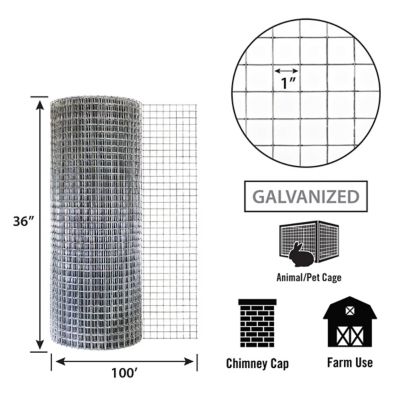 Image showing  100 ft. x 36 in. 16 Gauge Welded Wire Fence with 1 in. x 1 in. Mesh