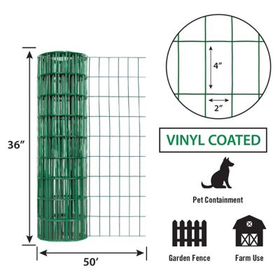 Image showing  36in H x 50ft L Green Vinyl Fence with 2 in. x 4 in. Mesh