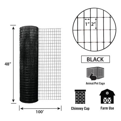 Image showing  100 ft. x 48 in. 16 Gauge Vinyl Welded Wire Fence with 1 in. x 2 in. Mesh, Black
