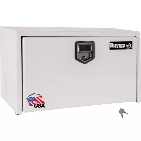 Buyers Products 18 in x 18 in x 36 in White Steel Truck Box with Paddle Latch Underbody Truck Tool Boxes