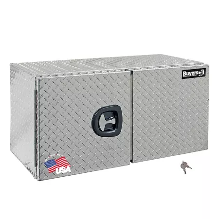 Buyers Products 24 in x 24 in x 36 in Diamond Tread Aluminum Truck Box with Barn Door Underbody Truck Tool Boxes