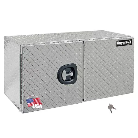 Buyers Products 24 in x 24 in x 60 in Diamond Tread Aluminum Truck Box with Barn Door Underbody Truck Tool Boxes