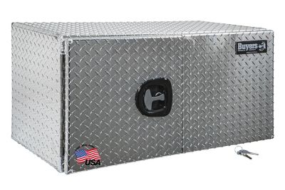 Buyers Products 18x18x36 Inch Diamond Tread Aluminum Underbody Truck Box with Barn Door and 3 Point Latch