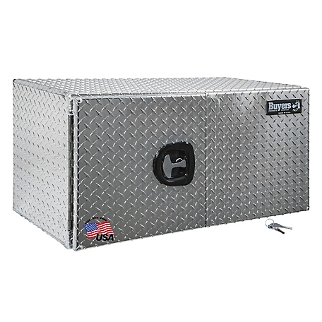 Buyers Products 18x18x36 Inch Diamond Tread Aluminum Underbody Truck Box with Barn Door and 3 Point Latch