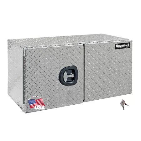 Buyers Products 18 in x 18 in x 48 in Diamond Tread Aluminum Barn Door Underbody Truck Box with 3-Point Latch Underbody Truck Tool Boxes