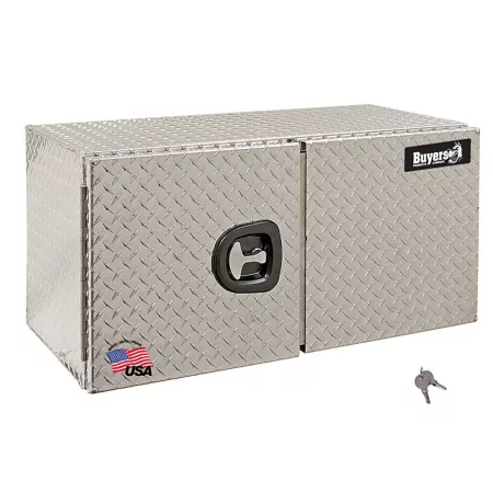 Buyers Products 18 in x 18 in x 60 in Diamond Tread Aluminum Truck Box with Barn Door Underbody Truck Tool Boxes