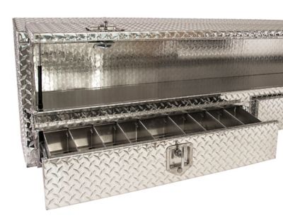 Image showing 6 th Buyers Products 21 in. x 13.5/10 in. x 72 in. Diamond Tread Aluminum Contractor Truck Tool Box with Drawers