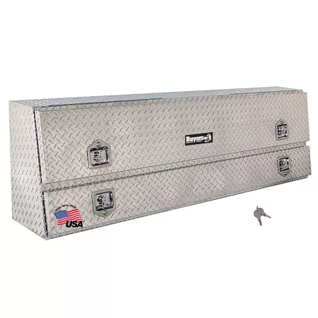 Buyers Products 96 in x 10 in x 21 in Diamond Tread Aluminum Contractor Truck Box 4 Locking Compression Latches Top Mount Truck Tool Boxes