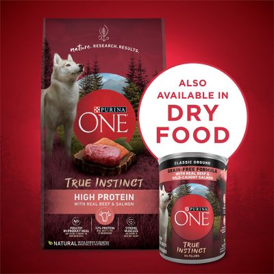 Image showing 6 th Purina ONE True Instinct Classic Ground Grain-Free Real Beef and Wild-Caught Salmon Wet Dog Food, 13 oz.