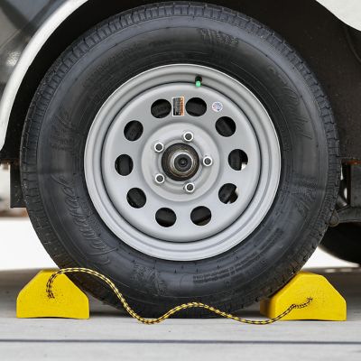 Image showing  9.5 in. x 6 in. x 4 in. Composite Wheel Chock Set with 32.75 in. Rope