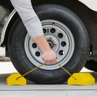 Image showing  9.5 in. x 6 in. x 4 in. Composite Wheel Chock Set with 32.75 in. Rope