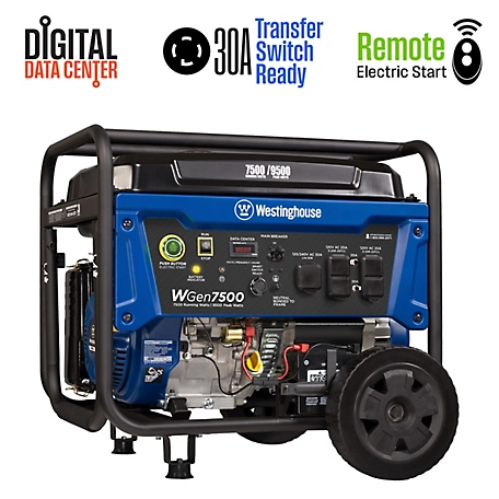 Westinghouse 9,500W Gas-Powered and Portable Home Backup Generator, Remote Electric Start