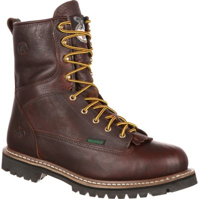 Georgia Boot Men's Round Toe Waterproof Logger Boots, 8 in., Chocolate, 1-Pair