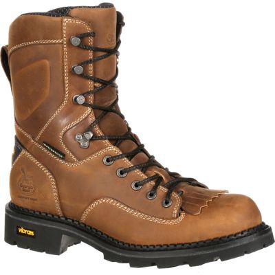 Georgia Boot Men's Crazy Horse Round Toe Waterproof Logger Work Boots, 8 in.