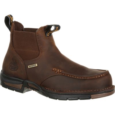 Georgia Boot Men's Athens Waterproof Slip-On Work Boots, Dark Brown, 5 in.