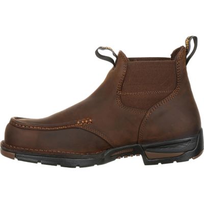 Image showing 5 th Georgia Boot Men's Athens Round Toe Waterproof Slip-On Work Boots, Dark Brown, 5 in.