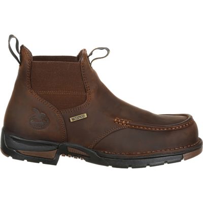 Image showing  Men's Athens Round Toe Waterproof Slip-On Work Boots, Dark Brown, 5 in.
