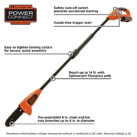 Black & Decker 8 in. 20V Cordless MAX Lithium-Ion Pole Pruning Saw Kit  (1.5Ah Battery and Charger Included) at Tractor Supply Co.