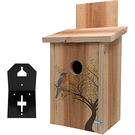 S&K Cedar Bluebird House with Bird in Tree/T-Post Mount Combo