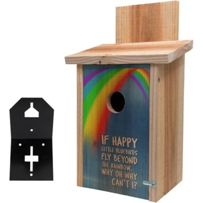 S&K Cedar Bluebird House with Rainbow Design/T-Post Mount Combo