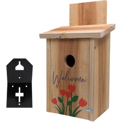 S&K Cedar Bluebird House with Tulip Design/T-Post Mount Combo