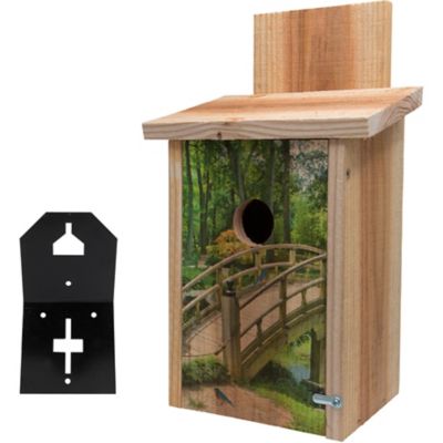 S&K Cedar Bluebird House with Bridge Design/T-Post Mount Combo