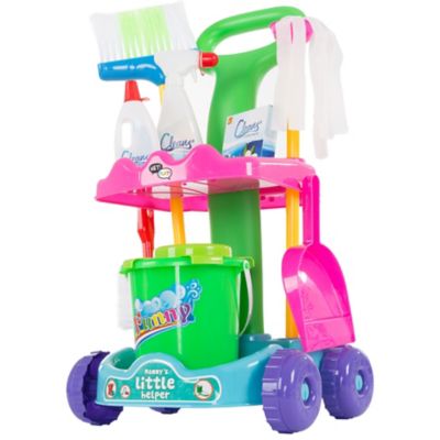 Hey! Play! Pretend Play Cleaning Set with Caddy on Wheels, 10 in. x 11.5 in. x 20.5 in.