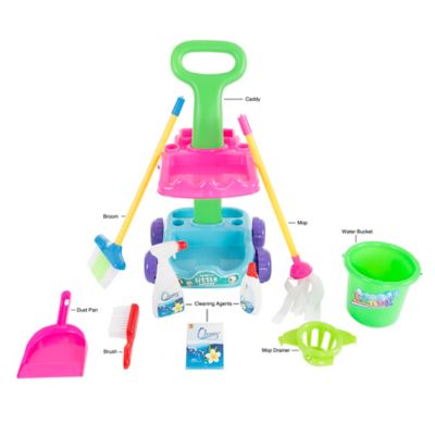 Image showing  Pretend Play Cleaning Set with Caddy on Wheels, 10 in. x 11.5 in. x 20.5 in.