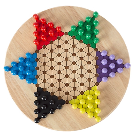 Hey! Play! Chinese Checkers Game Set with 11 in. Wooden Board and Traditional Pegs Game, For Kids and Adults