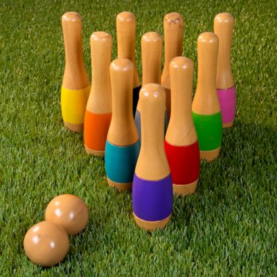 Image showing  8 in. Wooden Lawn Bowling Game, Indoor/Outdoor Toy, For Adults and Kids, Multicolor