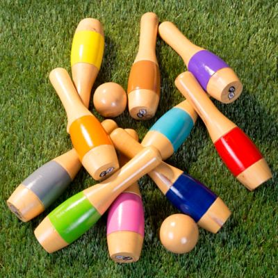 Image showing  8 in. Wooden Lawn Bowling Game, Indoor/Outdoor Toy, For Adults and Kids, Multicolor