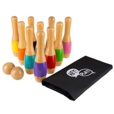 Image showing 5 th Hey! Play! 8 in. Wooden Lawn Bowling Game, Indoor/Outdoor Toy, For Adults and Kids, Multicolor