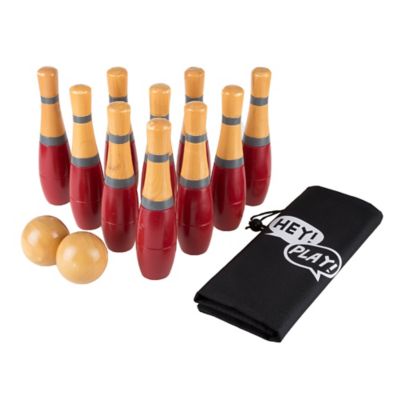 Image showing 6 th Hey! Play! 8 in. Wooden Lawn Bowling Game, Indoor/Outdoor Toy, For Adults and Kids, Multicolor